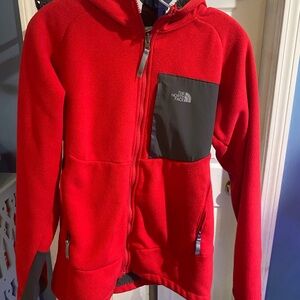 The North Face Boys Red and Gray Fleece Hoodie